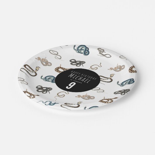 蛇カラフル爬虫類動物誕生会 ペーパープレート (アングル)