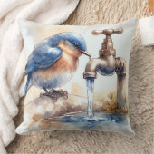 蛇口から水が流れ出るブルーバード クッション (ブランケット)