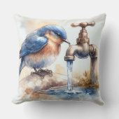 蛇口から水が流れ出るブルーバード クッション (正面)