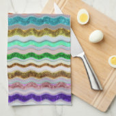 蛇皮に似た波ストライプ状の色 キッチンタオル (四つ折り)