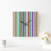 蛇皮に似た波ストライプ状の色 スクエア壁時計 (ホーム)