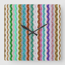 蛇皮に似た波ストライプ状の色 スクエア壁時計