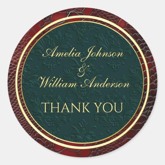 蛇皮革レッドビクトリアン結婚式の引き出物 ラウンドシール (正面)