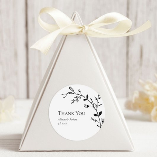 蛇行つる植物結婚式の引き出物白黒 ラウンドシール