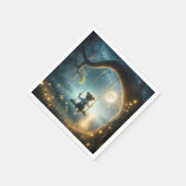 蛍で木を揺らすテディベア スタンダードカクテルナプキン (角)