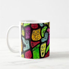 蛍光アニメおかしい顔の絵 コーヒーマグカップ