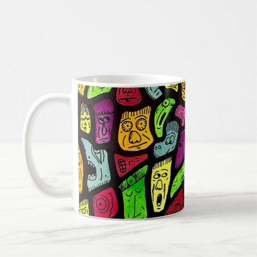蛍光アニメおかしい顔の絵 コーヒーマグカップ (左)