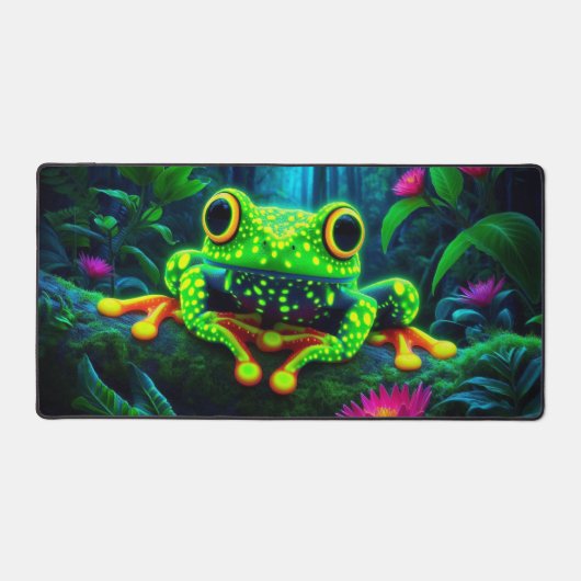 蛍光カエル，目を引くネオン動物 デスクマット (正面)