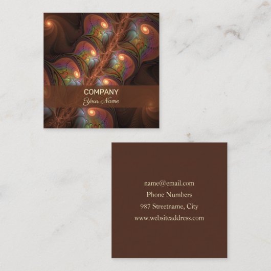 蛍光カラフル抽象芸術ブラウンフラクタル スクエア名刺 (正面/裏面)