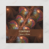 蛍光カラフル抽象芸術ブラウンフラクタル スクエア名刺 (正面)