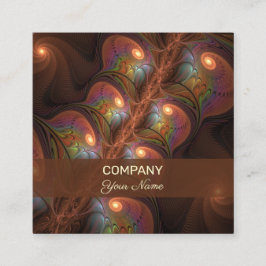 蛍光カラフル抽象芸術ブラウンフラクタル スクエア名刺