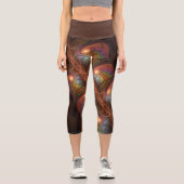 蛍光カラフル抽象芸術茶トリップ（幻覚体験）のようなフラクタル カプリレギンス (正面)