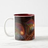 蛍光カラフル抽象芸術茶トリップ(幻覚体験)のようなフラクタル ツートーンマグカップ (左)