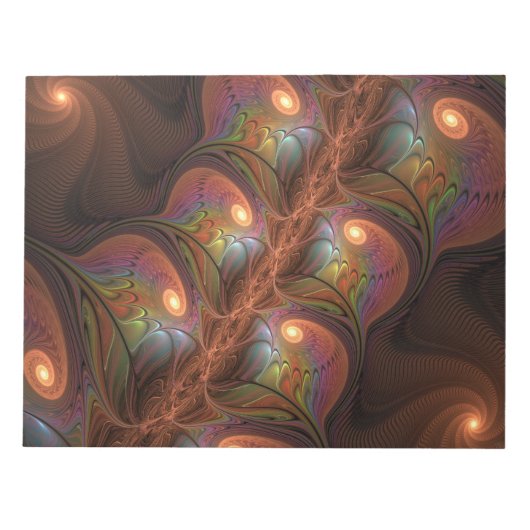 蛍光カラフル抽象芸術茶トリップ(幻覚体験)のようなフラクタル ノートパッド (正面)