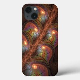 蛍光カラフル抽象芸術茶トリップ（幻覚体験）のようなフラクタル iPhone 13ケース