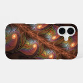 蛍光カラフル抽象芸術茶トリップ（幻覚体験）のようなフラクタル iPhone 16ケース (裏面横)