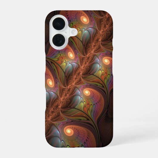 蛍光カラフル抽象芸術茶トリップ（幻覚体験）のようなフラクタル iPhone 16ケース (裏面)