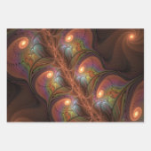 蛍光カラフル抽象芸術茶モダンフラクタル ラッピングペーパーシート (正面)