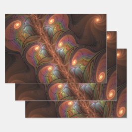 蛍光カラフル抽象芸術茶モダンフラクタル ラッピングペーパーシート