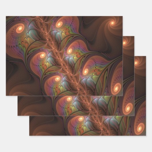 蛍光カラフル抽象芸術茶モダンフラクタル ラッピングペーパーシート (セット)