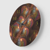 蛍光カラフル抽象芸術茶モダンフラクタル ラージ壁時計 (傾斜)