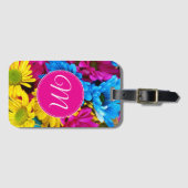 蛍光カラーのモノグラム花 ラゲッジタグ (正面横)