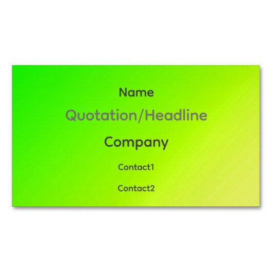 蛍光グリーングラデーションイエロー マグネット名刺 (正面)