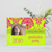 蛍光ダマスク/ホットピンク/ライム 招待状 (スタンド正面)