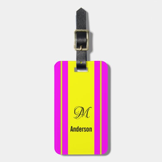 蛍光ネオンイエローグリーンモノグラム荷物タグ ラゲッジタグ (正面縦)