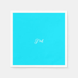 蛍光ネオンブルー無地のカラーイニシャル名 スタンダードカクテルナプキン