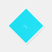 蛍光ネオン青い無地のイニシャルネーム スタンダードカクテルナプキン (角)