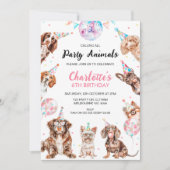 蛍光パーティー動物犬誕生日 招待状 (正面)