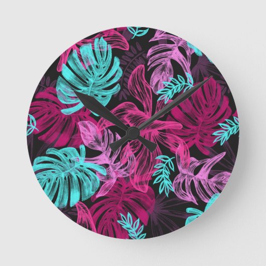 蛍光パーム葉 ラウンド壁時計 (正面)