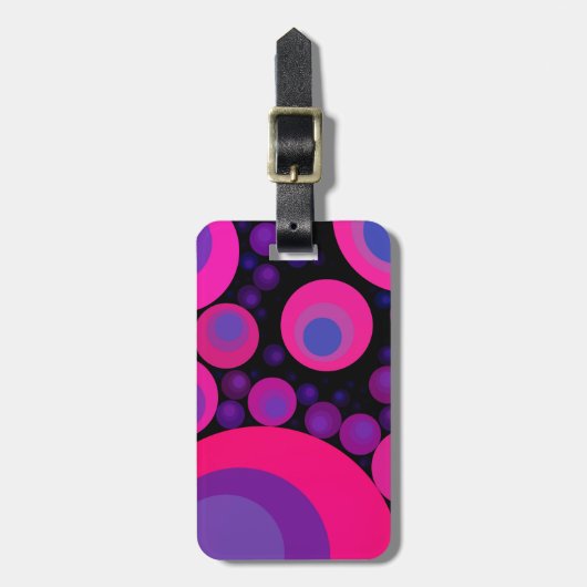 蛍光ピンクの円モザイク ラゲッジタグ (正面縦)