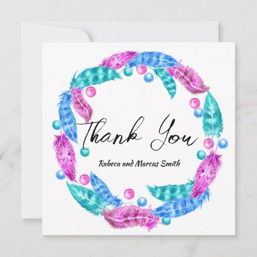 蛍光ボヘミアンの花輪、生動的な色彩の優雅さ サンキューカード (正面)