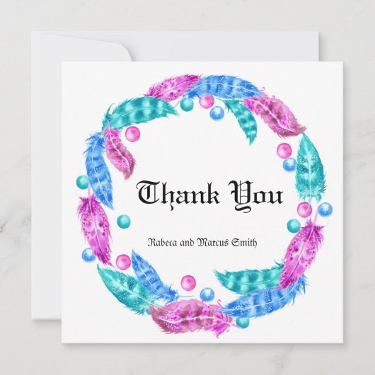 蛍光ボホ wreath, 鮮やかな色彩の優雅さ t サンキューカード (正面)