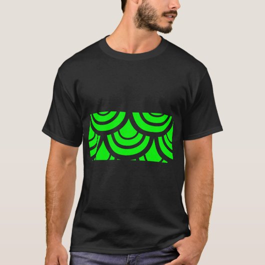 蛍光ライムグリーンの魚の鱗模様 Tシャツ (正面)
