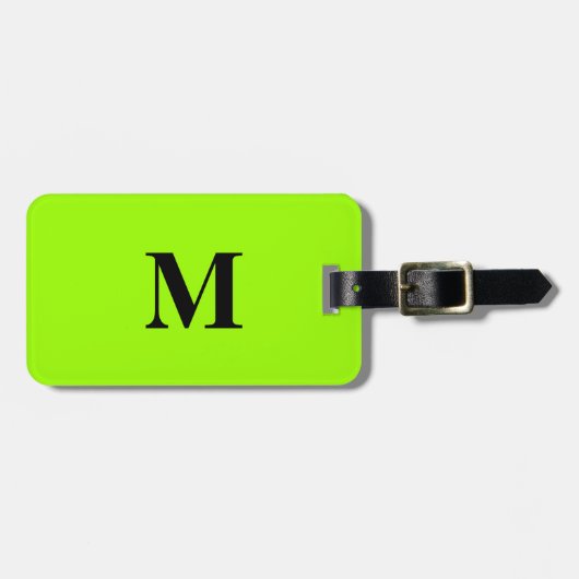 蛍光ライムグリーンカラフルモノグラム名 ラゲッジタグ (正面横)