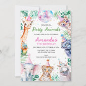 蛍光呼び出しパーティー動物サファリ誕生日 招待状 (正面)