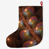 蛍光抽象芸術モダンブラウンのフラクタル独自の名前 ラージクリスマスストッキング (裏面)