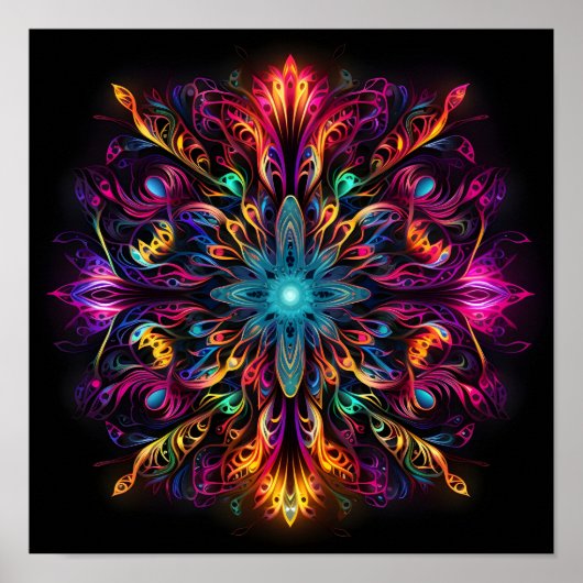 蛍光数々の色部族網プリント ポスター (正面)