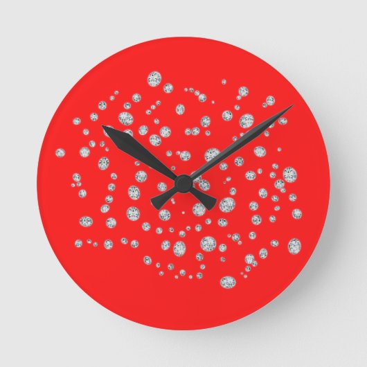 蛍光赤い水晶柱時計 ラウンド壁時計 (正面)