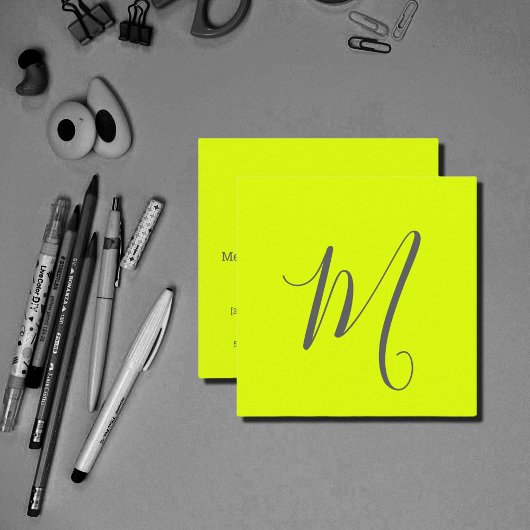 蛍光黄色 – シックなモノグラム スクエア名刺