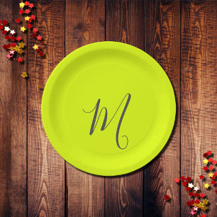 蛍光黄色 – シックなモノグラム ペーパープレート