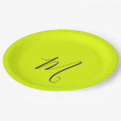 蛍光黄色 – シックなモノグラム ペーパープレート (アングル)