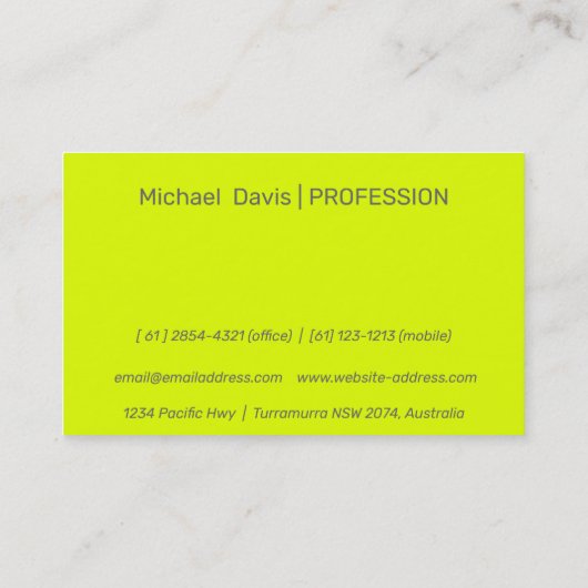 蛍光黄色 – ロゴの追はっきりした加 名刺 (裏面)