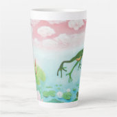 蛙が池に飛び込むイラストレーション カフェラテマグ (正面)