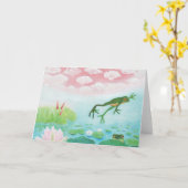 蛙が池に飛び込むイラストレーション カード (黄色い花)