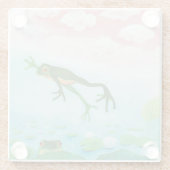 蛙が池に飛び込むイラストレーション ガラスコースター (裏面)