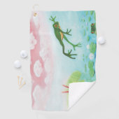 蛙が池に飛び込むイラストレーション ゴルフタオル (インサイチュ)